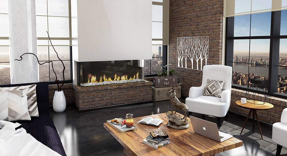 150 Three Sided Fireplace Design In A Transitional Loft